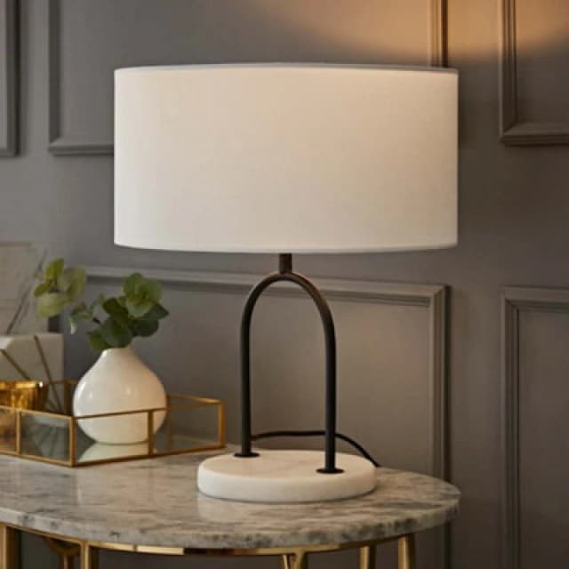 ValueLights ValueLights Rachel Black Arch Marble Base Table Lamp with White Linen Lamp Shade White One Size Unisex 5016529271703