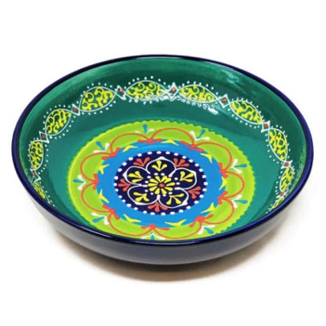 Verano Spanish Ceramics Classic Spanish Hand Painted Kitchen Dining Large Food Bowl 30cm Blue/Green Multi