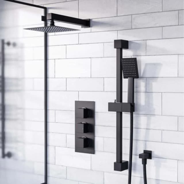 Nes Home Concealed Thermostatic Mixer Valve, Slider Rail & Shower Head Set Matte Black
