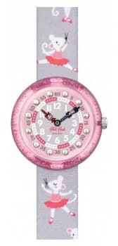 Flik Flak PIROUETTE Grey Ballerina Print Fabric Strap Watch