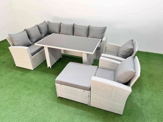 Fimous 9 Seater Wicker Rattan Corner Sofa Sets with Big Footstool Light Grey Light Grey Unisex