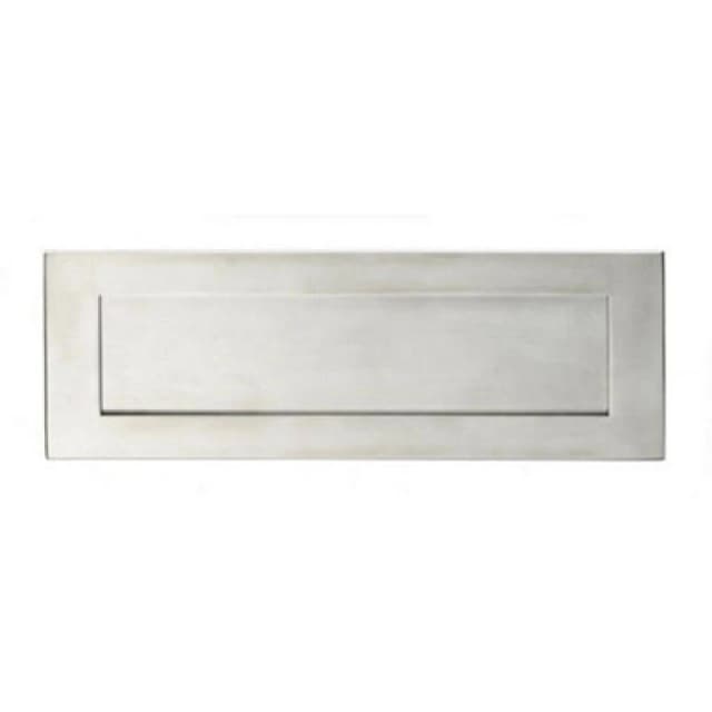 Loops Sprung Inward Opening Letterbox Plate 275mm Fixing Centres Satin Steel Metallics