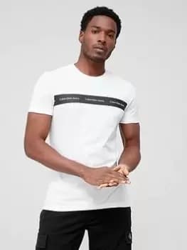 Calvin Klein Jeans Organic Cotton Mix Contrast Instit Stripe T-Shirt - White, Size S, Men