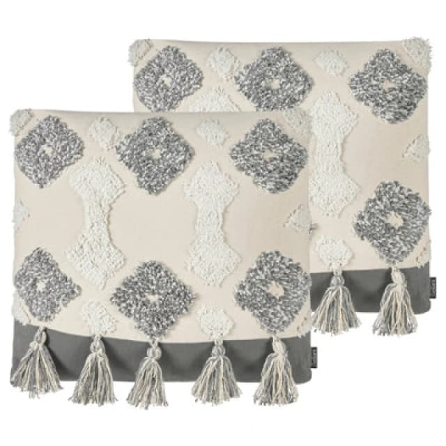 Beliani Set Of 2 Decorative Cushions Alocasia Cotton 45 X 45cm Beige Geometric Pattern