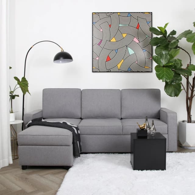 Home Garden Direct Selene - Corner Sofa Bed in Linen - Pull-out Sofa - Light Grey Size: 2.1m Light Grey Unisex 2.1m