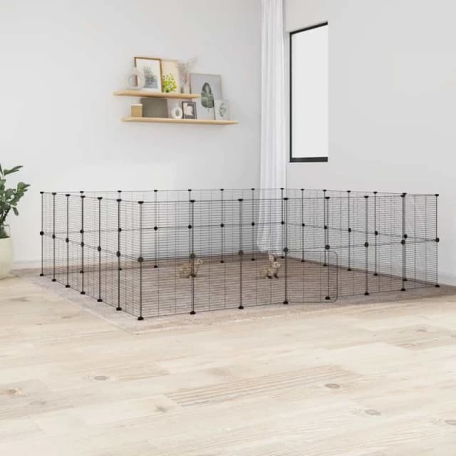 VIDAXL 52-Panel Pet Cage with Door Black 35x35cm Steel Vidaxl 8720287190806