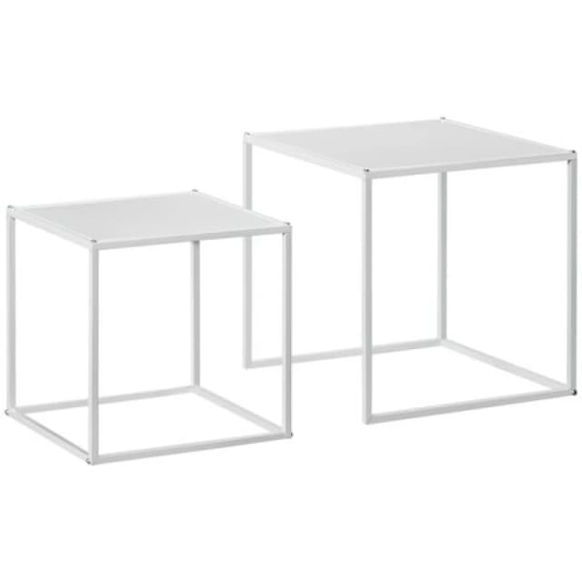 HOMCOM HOMCOM Nesting Coffee Table Set of 2, Nest of Tables with Steel Frame, White White One Size Unisex 5063603024380
