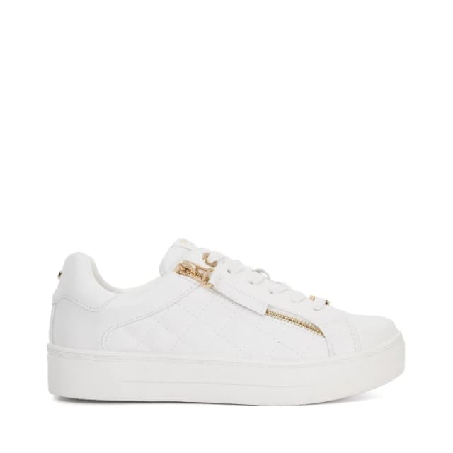 Dune London Eisel Quilted Flatform Lace Up Trainers White female UK 3