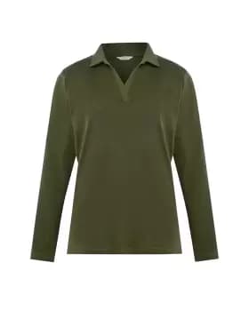 Cotton Traders Womens Wrinkle Free Long Sleeve Jersey Polo Shirt in Green