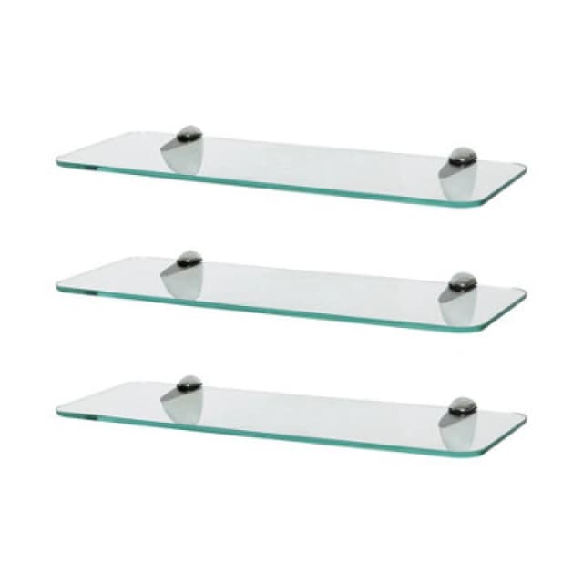 Harbour Housewares 3X Rounded Floating Glass Shelves - 40Cm - Silver Brackets - Bathroom Shower Storage Vanity Display Unit Shelf