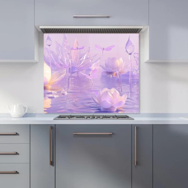 Warren Reed - Designer Mystical Waterlilies in Purple Twilight Kitchen Splashback Size: 600mm x 750mm Multicolor Unisex 600mm x 750mm