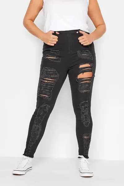 Yours Ripped Jeggings Black