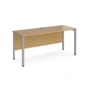 Office Desk 1600mm Rectangular Desk With Bench Leg Oak Tops With Silver Frames 600mm Depth Maestro 25