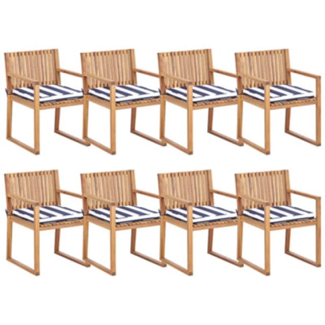 Beliani Set Of 8 Garden Chairs With Cushions Sassari Ii Certified Acacia Wood Navy Blue