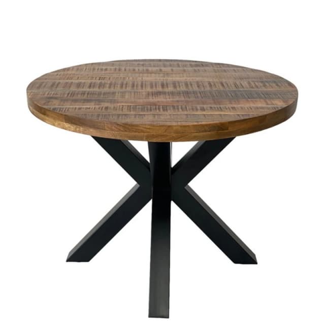Jaipur Furniture Ltd Industrial Round X Leg Dining Table - Mango Wood/Iron - L150 x W150 x H76cm - Mango PP Saw Finish in Brown Brown Unisex