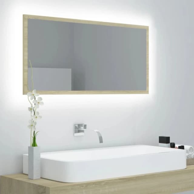 VIDAXL LED Bathroom Mirror Sonoma Oak 90x8.5x37cm Acrylic vidaXL 8720286221204