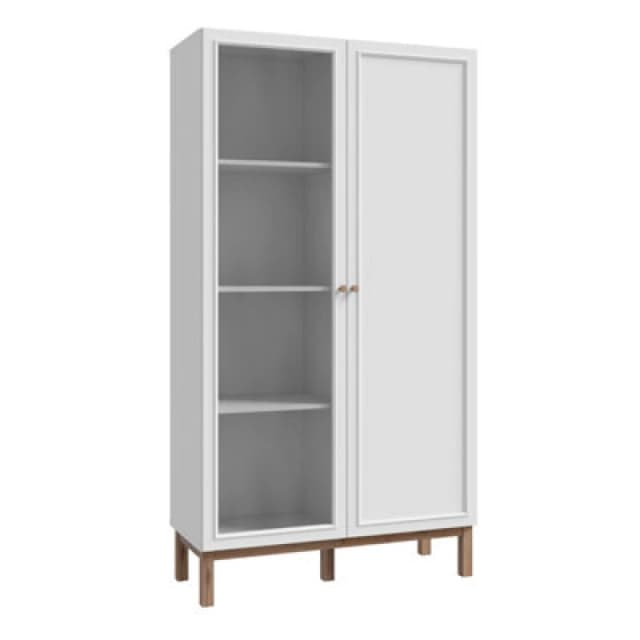 Furniture To Go Wensley Display Cabinet With 1 Door And 1 Glass Door In Light Grey And Oak