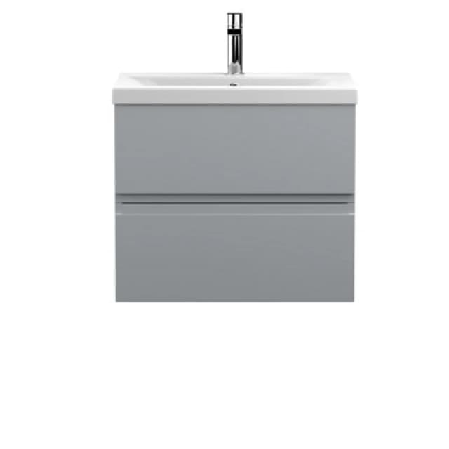 Nuie Hudson Reed Urban Wall Hung 2 Drawer Vanity Unit With Mid-Edge Ceramic Basin, Modern Bathroom Furniture In Satin Grey, 600mm