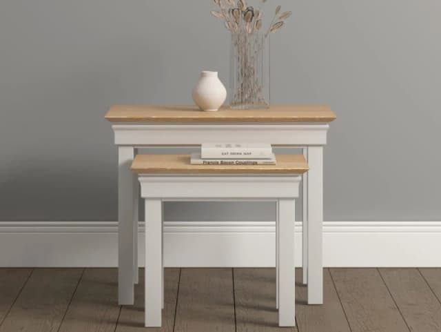 Seconique Bordeaux Ivory and Oak Nests of 2 Tables Assembled