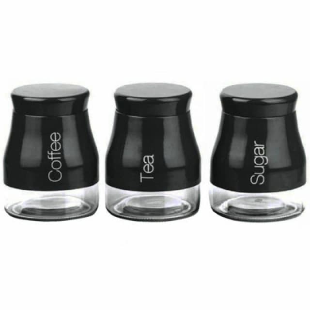 Gr8 Home Set Of 3 Black Storage Canisters Tea Coffee Sugar Jars Pots Food Containers