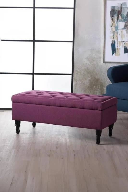 FW Style Fuchsia Fabric Ottoman Storage Bench, Pink 54744.00DFUC-UK