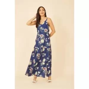 Yumi Navy Floral Strappy Tiered Maxi Dress - Blue
