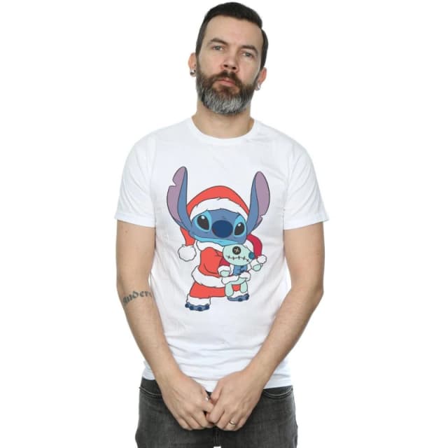 Disney Men Lilo And Stitch Stitch Christmas T-Shirt in White Size: Small White S Male 5059400307498