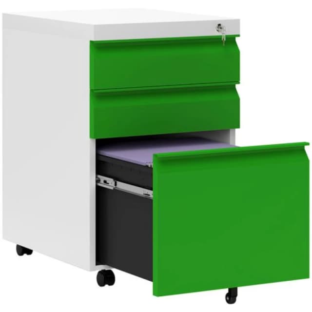 Vinsetto 3 Drawer File Cabinet - Lockable Metal Filling Cabinet - Yellow - Green TJ Hughes 5056725572891