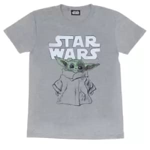 Star Wars: The Mandalorian Mens The Child Sketch T-Shirt (M) (Heather Grey)