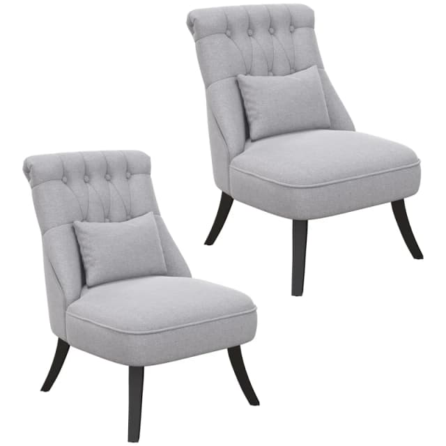 HOMCOM Fabric Single Sofa Dining Chair Tub Chair Upholstered W/ Pillow Solid Wood Leg Home Living Room Furniture Set of 2 Grey Aosom UK