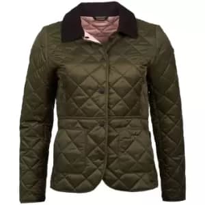 Barbour Womens Deveron Quilted Jacket Olive/Pale Pink 12