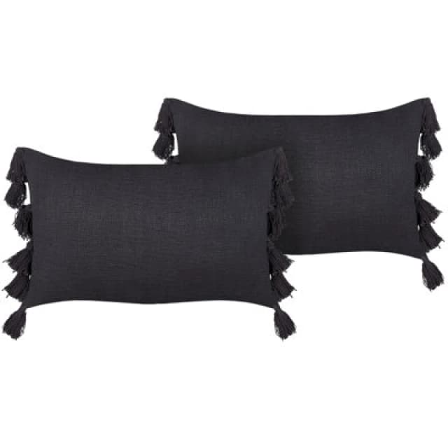 Beliani Set Of 2 Decorative Cushions Lythrum Cotton 45 X 45cm Dark Grey Solid