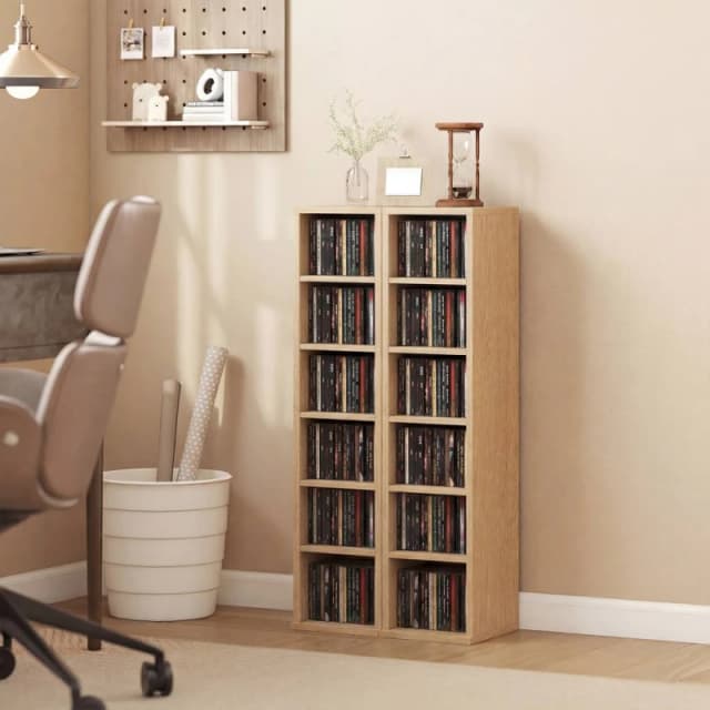 HOMCOM Set of 2 CD Storage Units with Adjustable Shelves in Natural Natural Unisex