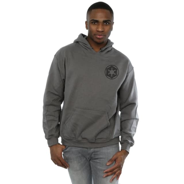 Star Wars Star Wars Men The Mandalorian Galactic Empire Insignia Breast Print Hoodie in Charcoal Size: Small Charcoal S Male 5059400119435