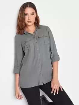 Long Tall Sally Grey Utility Shirt, Grey, Size 12, Women