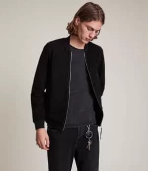 AllSaints Mens Ronan Suede Bomber Jacket, Black, Size: M