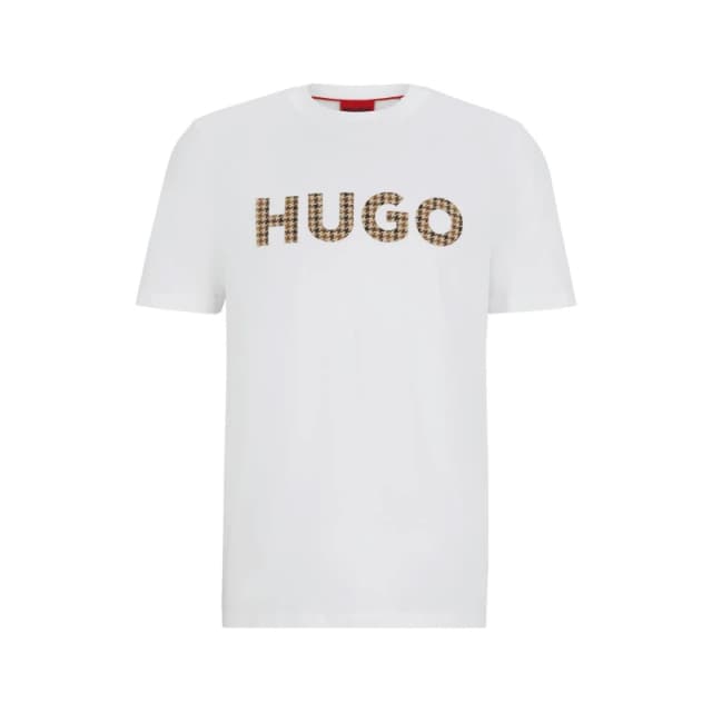 Hugo Houndstooth Logo Regular-Fit T-Shirt - White White L
