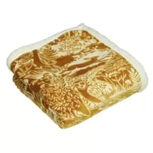 Furn. Winter Woods Throw Printed Fleece Front With Sherpa Fleece Reverse Polyester Ochre