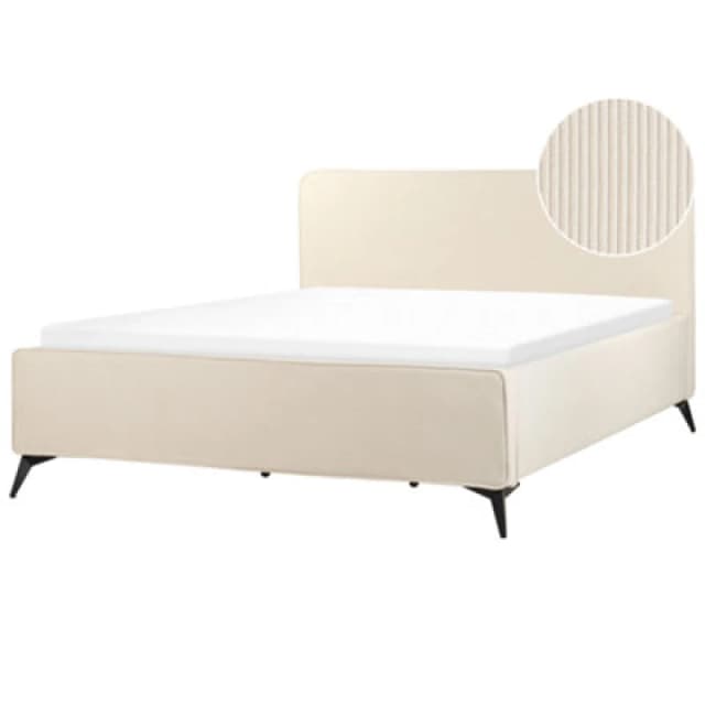 Beliani Bed Corduroy Valognes 180 X 200 Cm (Eu Super King) Light Beige