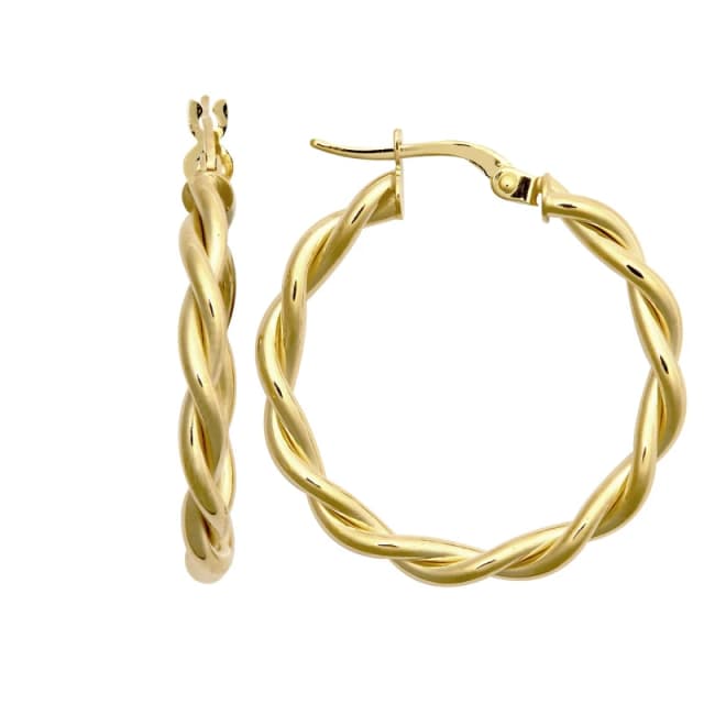 Jewelco London 9ct Gold Plain Twisted Double Interlocked 3mm Hoop Earrings 25mm - JER785C Gold female