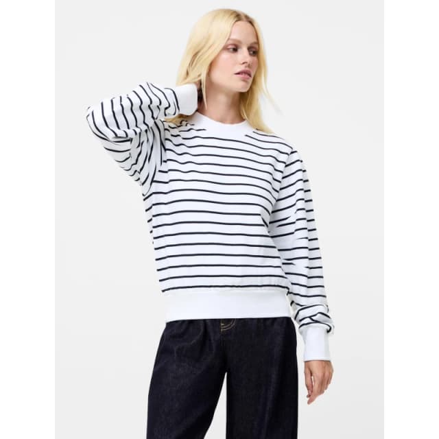 French Connection Womens Sunday Stripe Cotton Relaxed Fit Crew Sweatshirt White female 8 (XS)