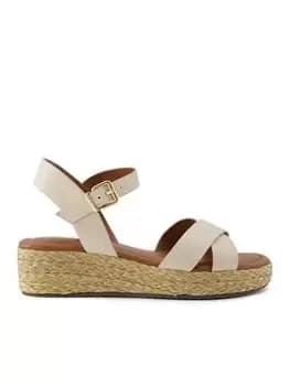 Dune London Linnie Wide Fit Cross Strap Flatform Sandal - Ecru Leather, Beige, Size 4, Women