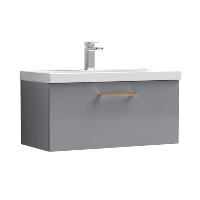 Balterley 600mm Wall Hung 1 Drawer Vanity Basin Unit, Satin Grey, Copper Handle in Grey Grey Unisex