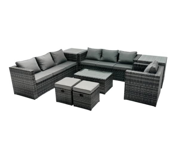 Fimous 9-seater Patio Coffee Table Sofa Set with 2 Small Stools 2 Side Tables in Dark Grey Dark Grey Unisex