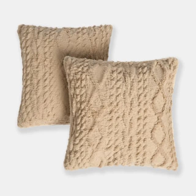 OHS OHS 2 Pack Soft Cosy Cable Knit Design Decorative Square Cushion Covers in Natural Size: 45cm x 45cm Natural 45cm x 45cm Unisex 5027434225934