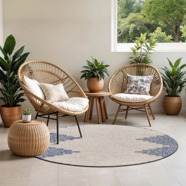 Livabliss Round In- & Outdoor Global Denim Rubal Area Rug 160 X 160 Cm - Easy To Clean, Perfect For Patio, Balcony, Kitchen Or Dining Room