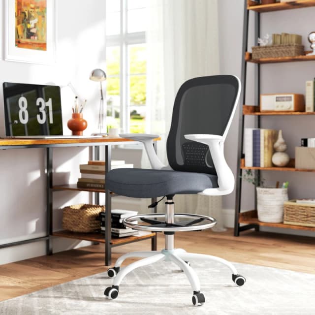 HOMCOM HOMCOM Drafting Chair, Ergonomic Office Chair with Flip-up Armrest in Grey Grey One Size Unisex 5063603181960