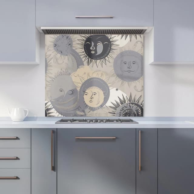 Warren Reed - Designer Grey Black Abstract Moon & Sun Kitchen Splashback Size: 600mm x 750mm Grey Unisex 600mm x 750mm