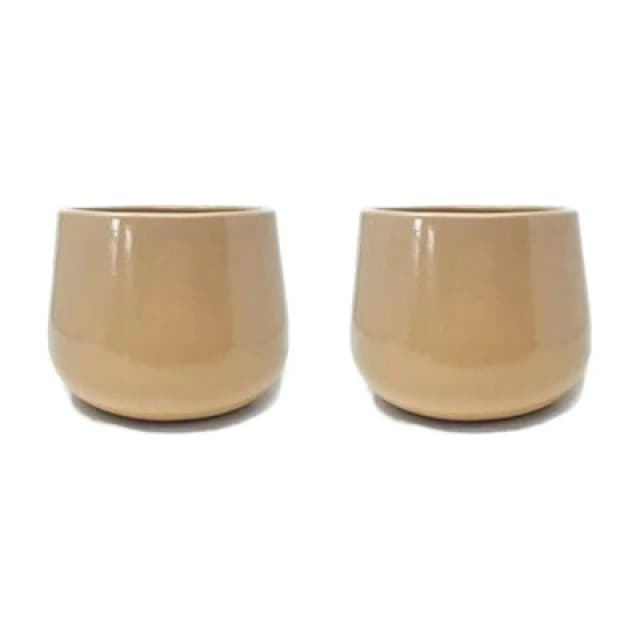 Verano Spanish Ceramics Epoxi Cylinder Beige Semi Gloss Indoor Plant Pot Set Of 2 X 20.5Cm