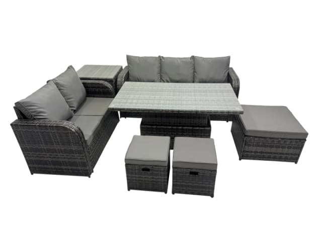 Fimous Rattan Garden Furniture Set 8-seater with 3 Footstools Side Table in Dark Grey Dark Grey Unisex